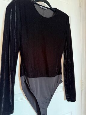 Zara  Black Velvet Long-Sleeve One-Piece